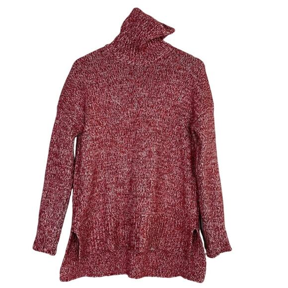 J.Crew Oversized Wool Blend Chunky Cable Knit Turtleneck High Low Sweater S Red - Picture 2 of 15